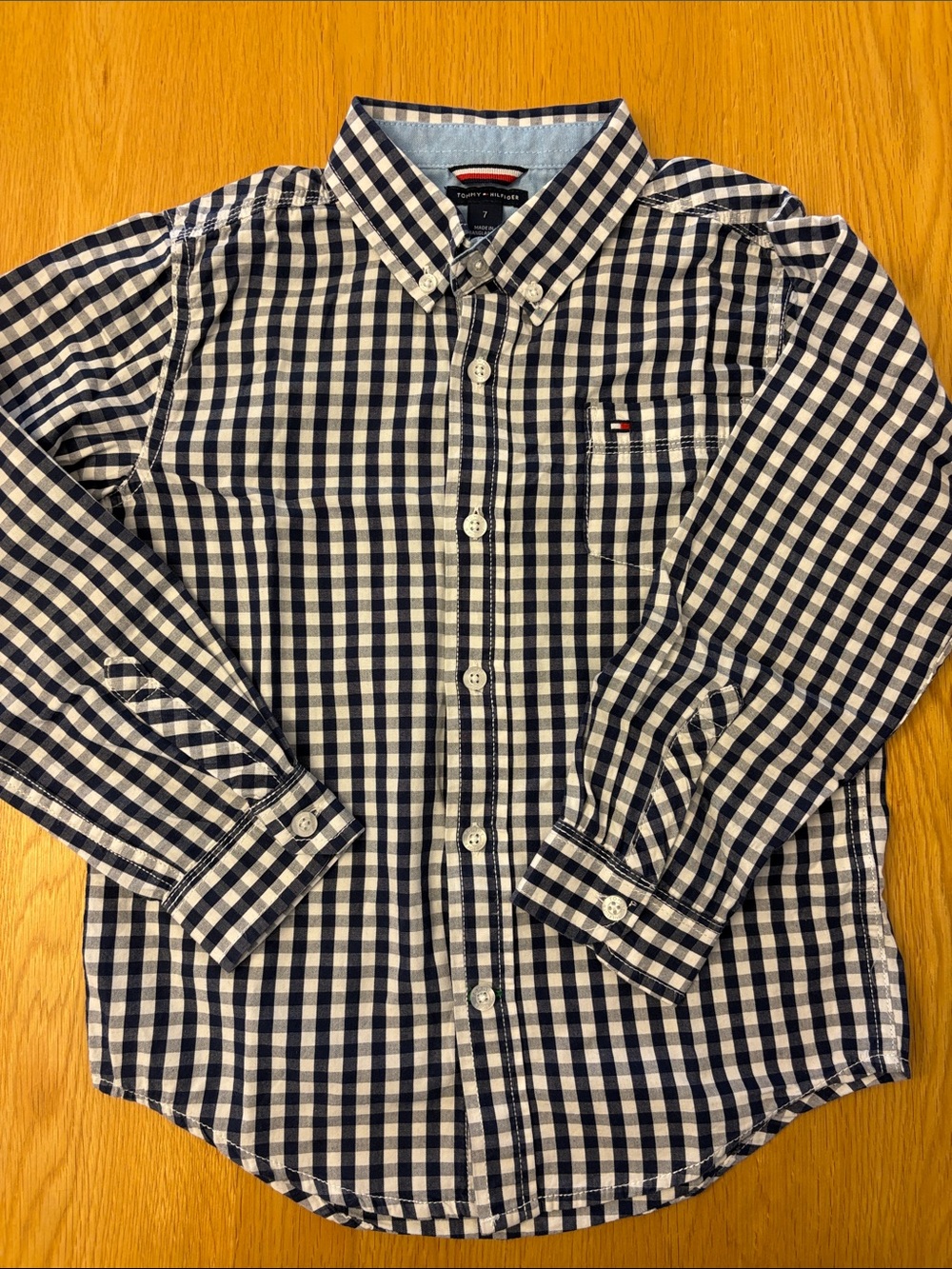 Tommy Hilfiger Navy & White Gingham Button-Down Shirt - size 7